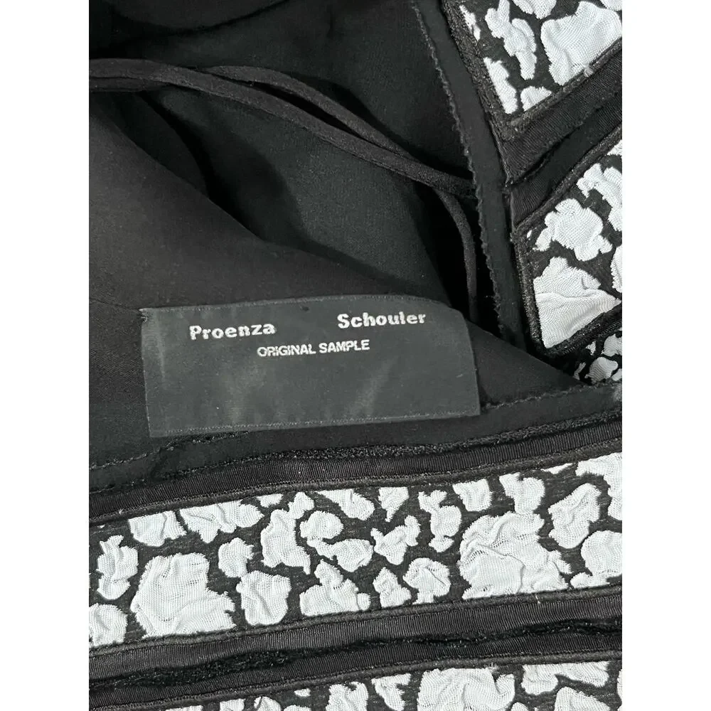Proenza Schouler Printed Pleated Black White Fit and Flare Sleeveless Dress Sz 2